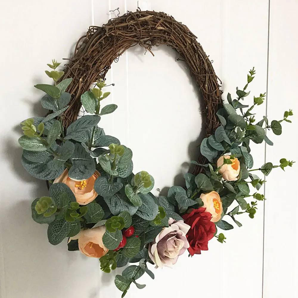 

Grapevine Wreath Artificial Rose Berry Wreath Door Wreath Spring Wreath For Front Door Wedding Window Wall Home Decor