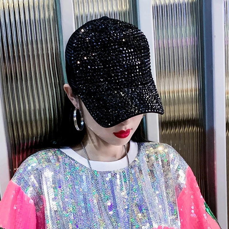 Женская перфорированная Кепка блестящая бейсболка стразы Украшенные шипами