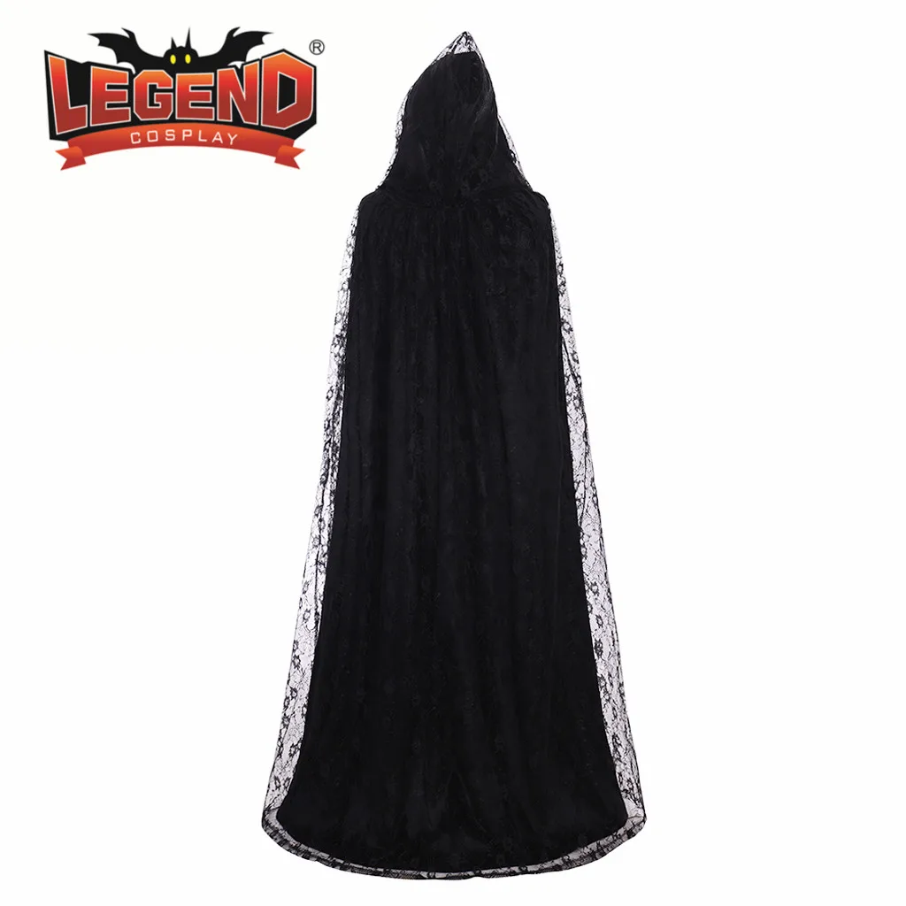 Женская Длинная накидка плащ с капюшоном женская ведьмы в стиле стимпанк черное