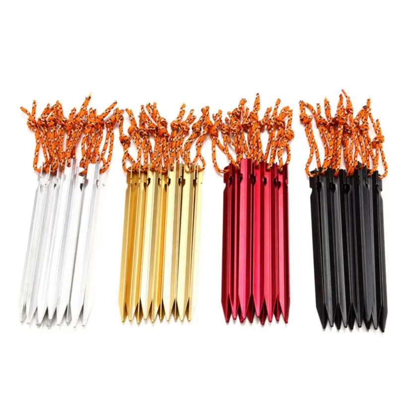 

18cm Aluminium Alloy Stake with Rope Camping Equipment Outdoor Traveling Beach Aluminium Alloy Tent Peg Nail 700I 10pcs/lot