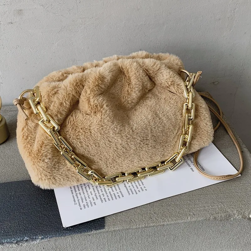 

Shoulder Bag New All-match Trendy Plush Fold Cloud Bag Chain Underarm Bag Messenger Small Bag Female Purses and Handbags