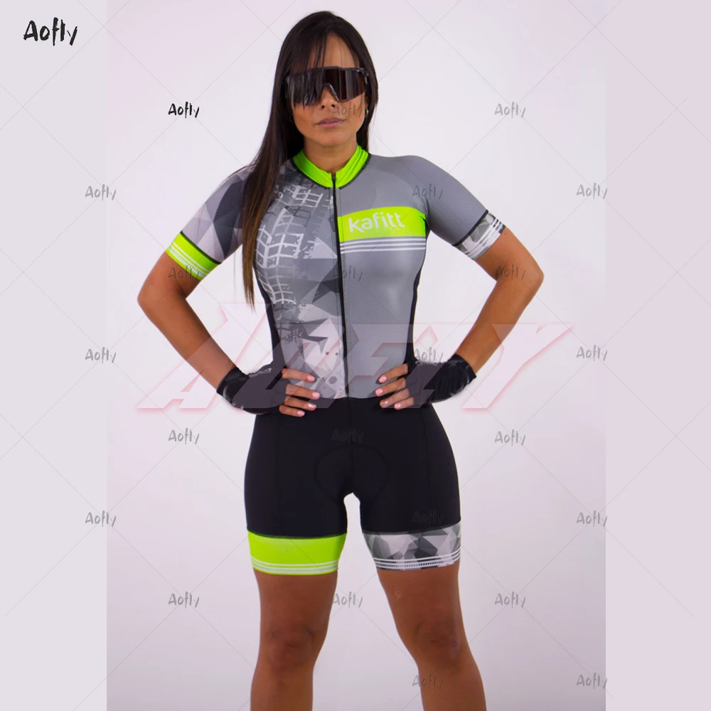 

2020 Kafitt Women's Gray Triathlon Suit Cycling Clothing Skinsuit Sets Jumpsuit Kits ciclismo Feminino Blue Maillot Mujer Summer