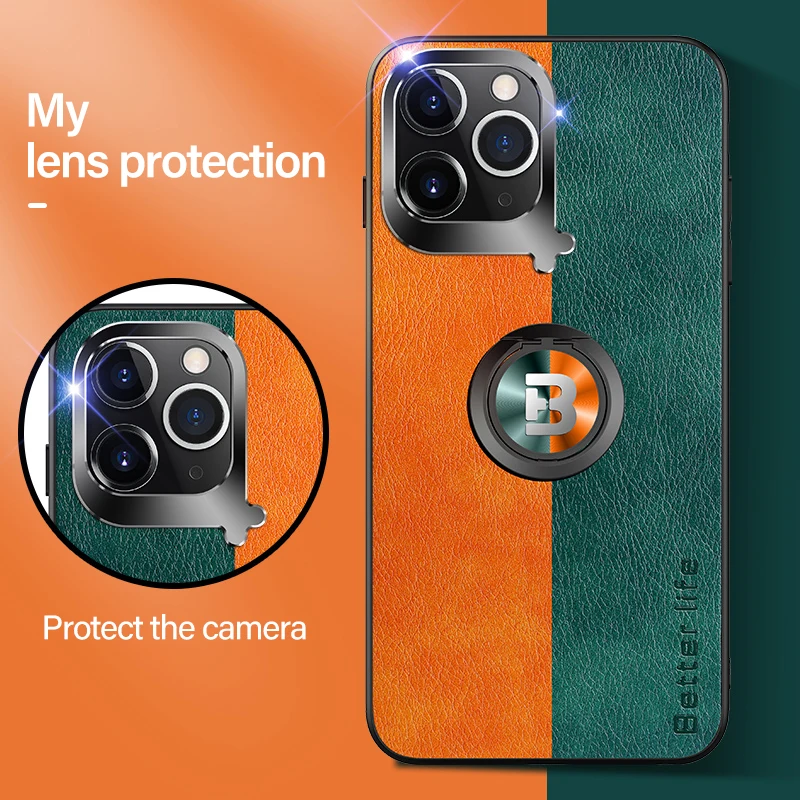 

Luxury Leather Magnetic Holder Phone Case For iPhone 12 11 Pro Max SE XSmax XR XS X 8 7 Plus Metal Ring Bracket Silicone Cover