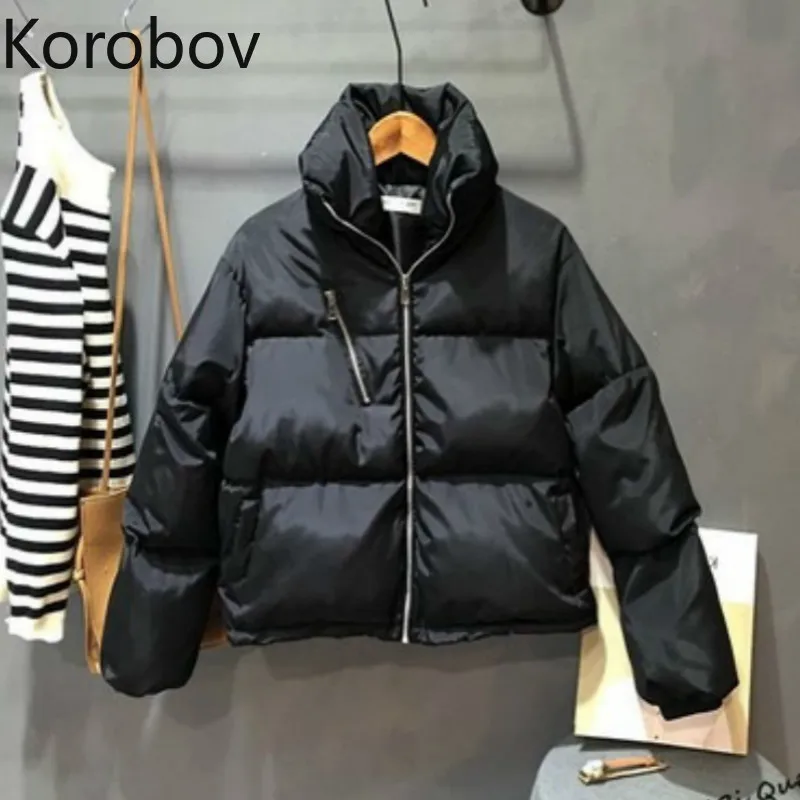 Korobov корейский стиль BF женские парки зимние теплые женские куртки однотонные пальто с воротником-стойкой на молнии Верхняя одежда парки 79048
