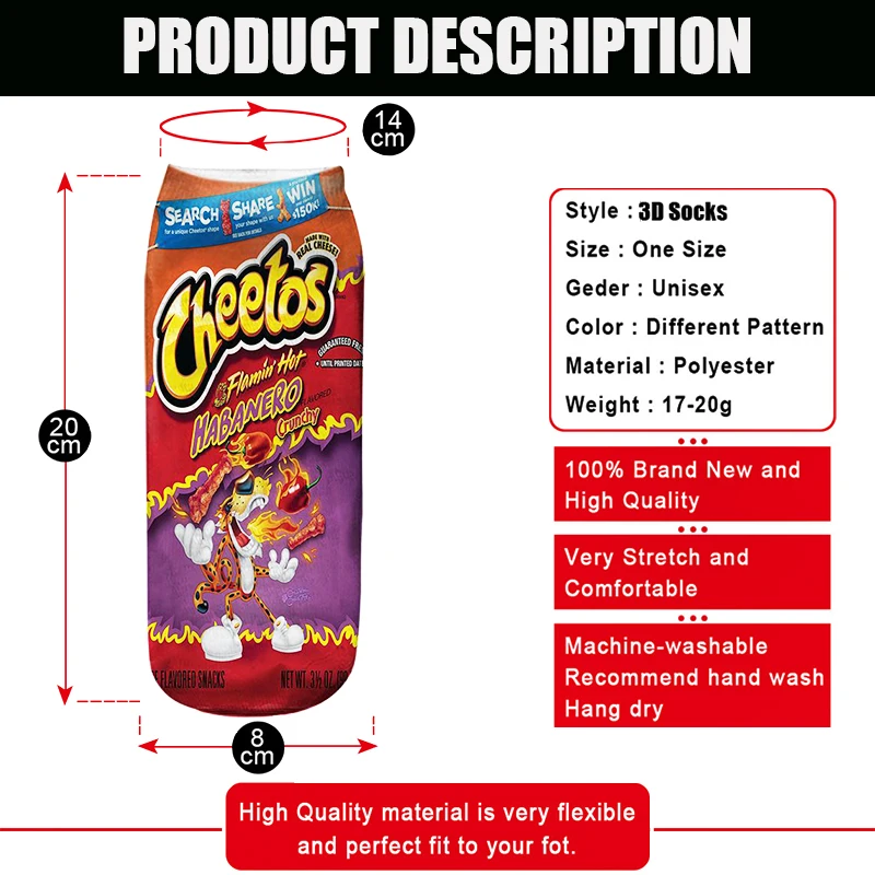 

New Women Funny cartoon Socks Low Ankle 3D Printed French Fries Food Pattern Short Socks for Women Men Invisible Boat Socks