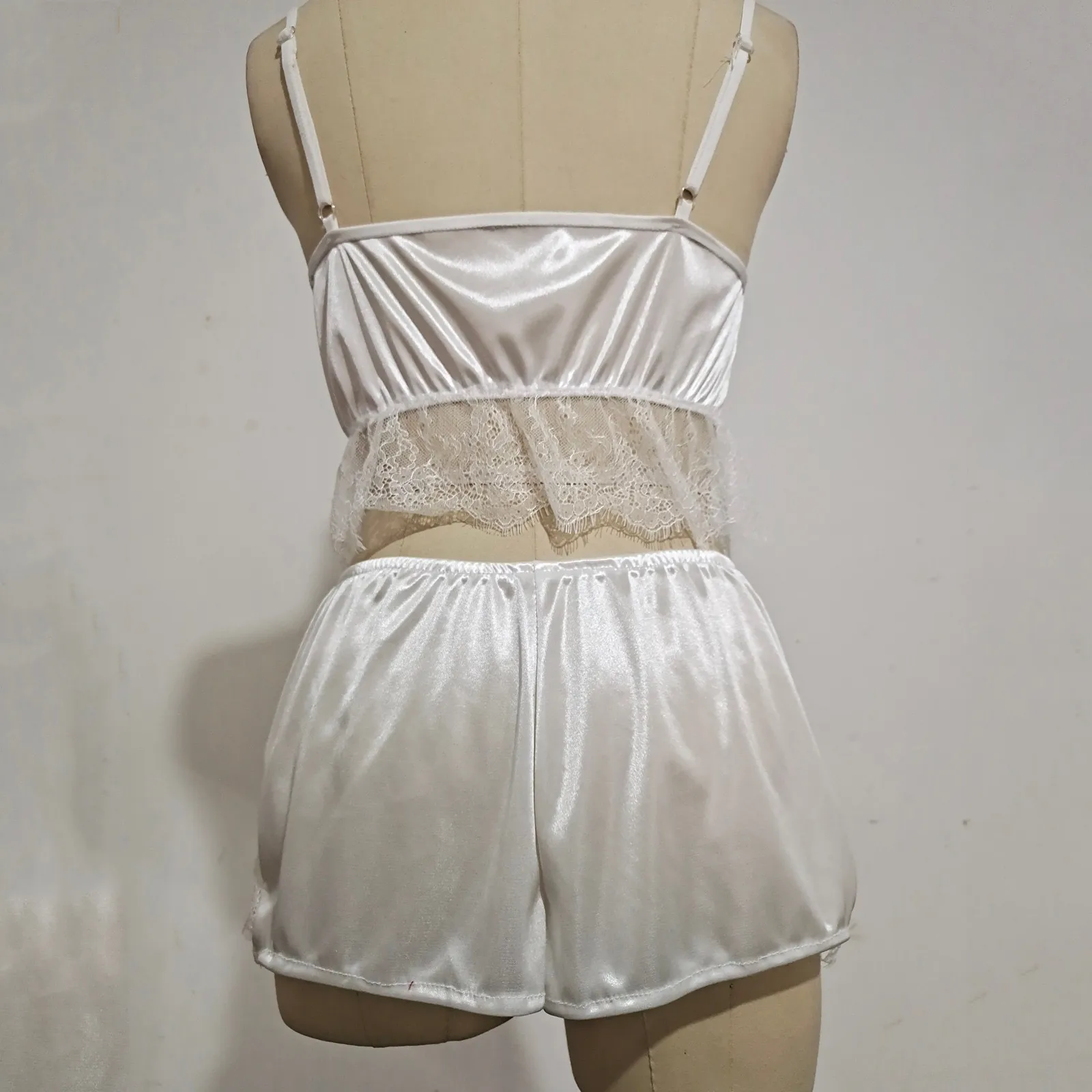 

Women Sexy-Lingerie Sleepwear Satin Silk Babydoll Lace Up Nightwear Pajamas Set CD