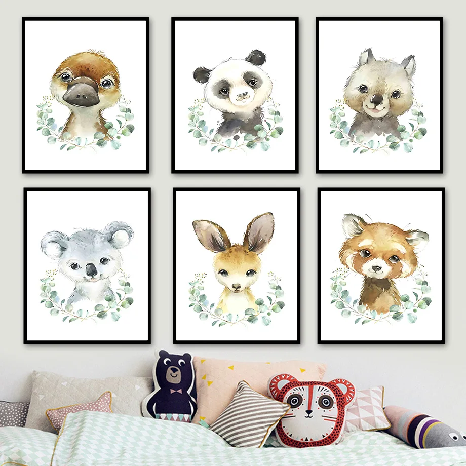 

Platypus Panda Bear Koala Bunny Fox Wall Art Canvas Painting Nordic Posters And Prints Wall Pictures Kids Room Nursery Decor