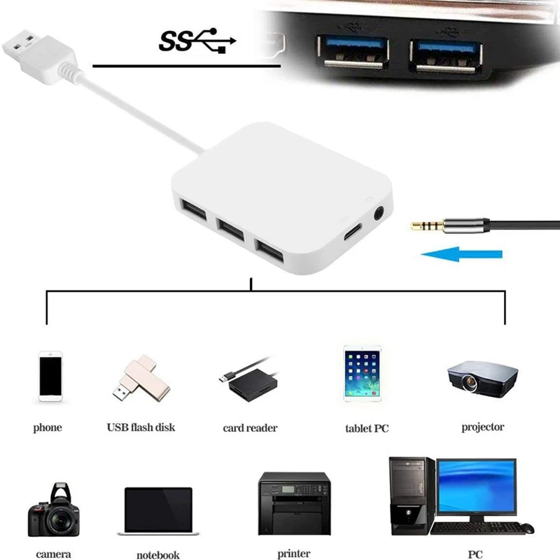 

USB 3.0 Hub 5Gbps USB3.0 to USB 3.0 3 Ports HUB Female & Audio 3.5mm & USB-C Power for Laptop Computer