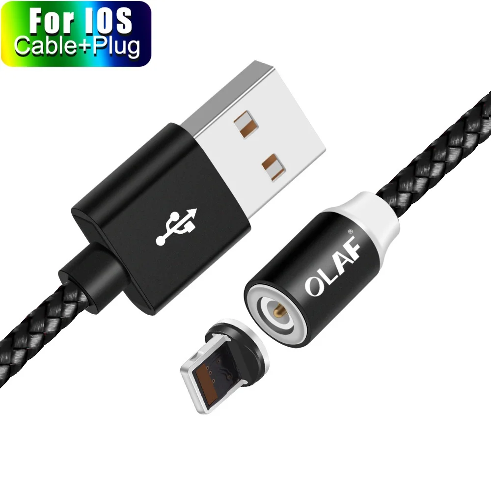 Silver For IOS Cable Магнитный кабель Олаф для iPhone XS Max XR, магнитное зарядное устройство, быстрая зарядка, кабель Micro usb type C, магнитное зарядное устройство, зарядный провод usb - Color: Silver For IOS Cable