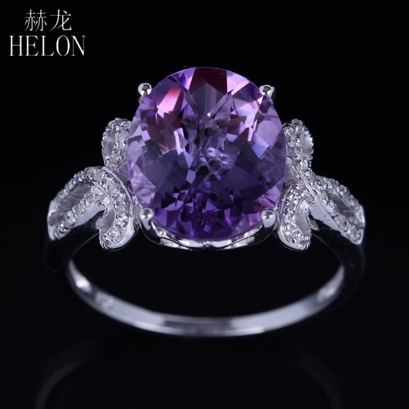 HELON 925 серебро безупречный овальный вырез 4ct натуральные аметисты, бриллианты женское прекрасное ювелирное дело обручальное кольцо