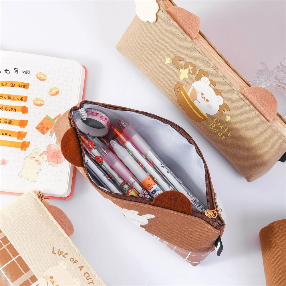 

Creative Canvas Bear Pen Bag Cute Cartoon Storage Bag Wear-resistant and Dirt-resistant Large-capacity Student Stationery Bag