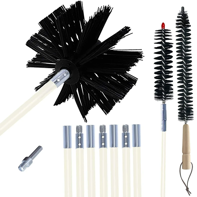

Nylon Chimney Cleaning Brush,Chimney Sweeping Tool and Rods Kit-Dry Duct Clean Kit Lint Remover with Long Flexible Rods