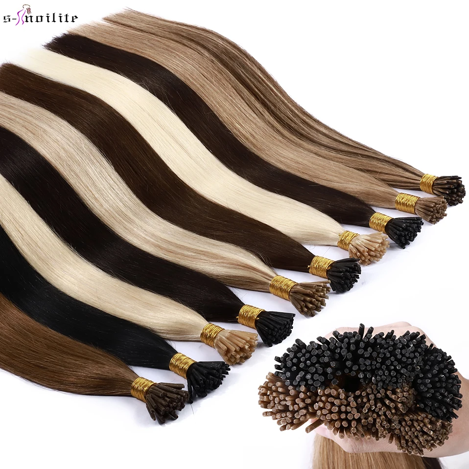 S-noilite 50pcs I Tip Microlink Hair Extensions 1g/s Straight Human Hair Fusion Keratin Micro Ring Stick Hair Pre-Bond Blonde