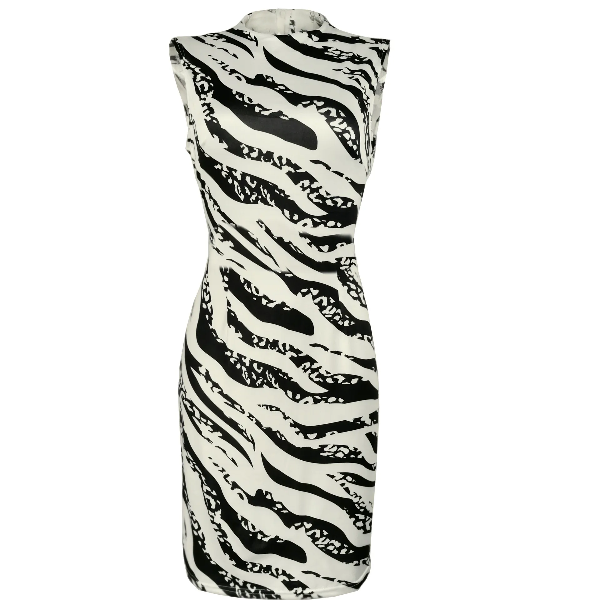 

2021 summer women's round neck sleeveless zebra print sheath dress skirt