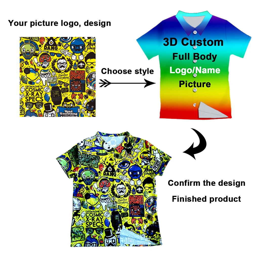 Custom Oversized Men's Social Shirts Casual Korean Clothing Male Harajuku 3D Print Anime Blouses Man Wholesale Dropship Clothes
