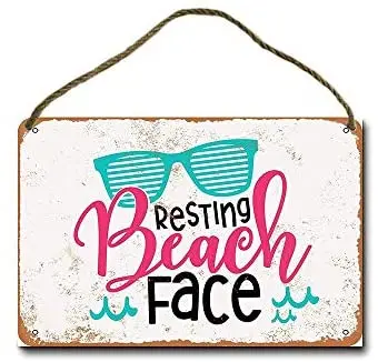 

Metal Sign Resting Beach Face Wall Decor Hanging Sign