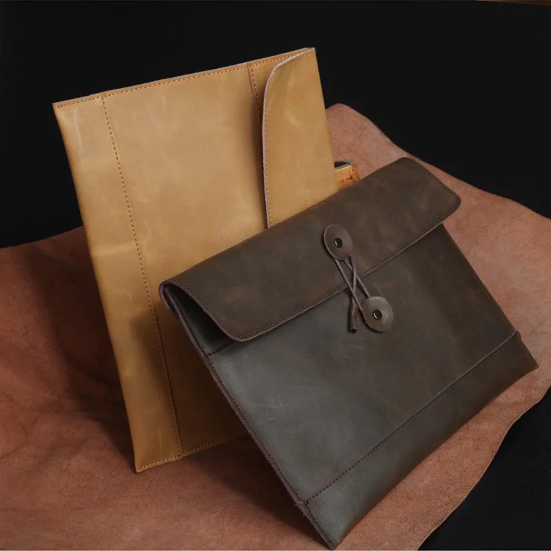 Men's Crazy horse leather clutch bag vintage genuine handbag high quality A4 document iPad casual organizer case | Багаж и сумки