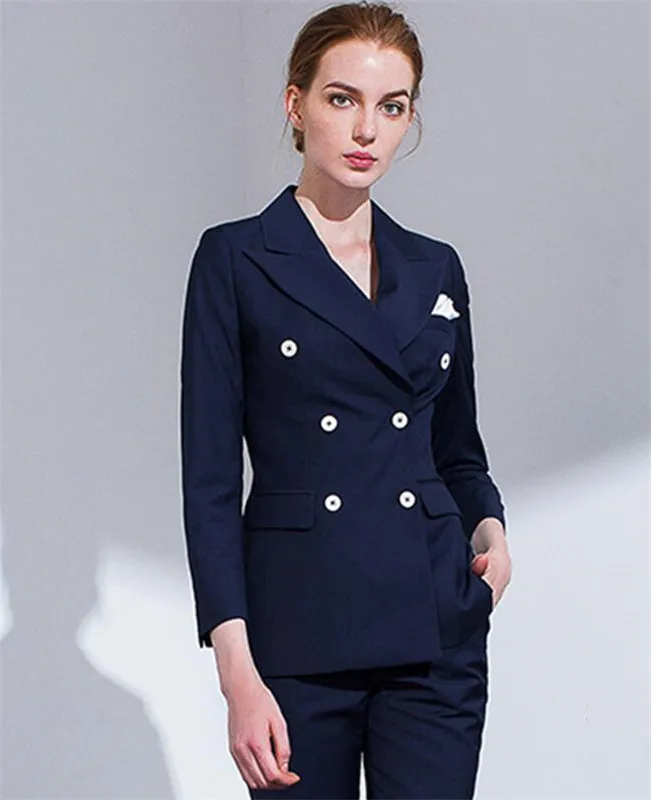 Navy Pant Suits for Women Business Suits Formal Work Wear Sets Uniform Styles Elegant Pantsuit Custom Made