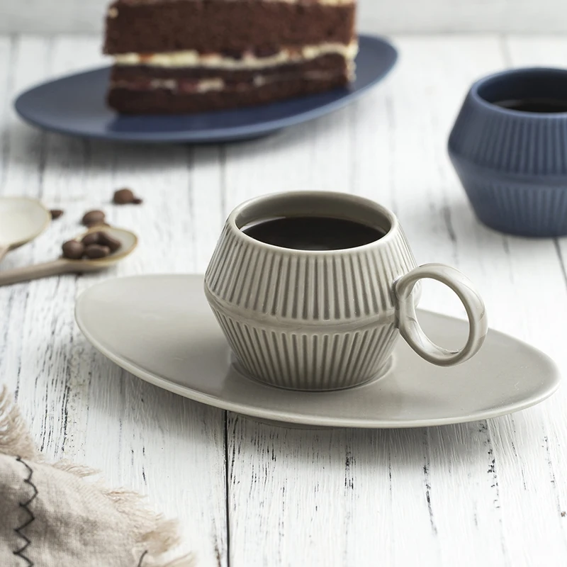 Nordic Style Roman Vertical Stripes Ceramic Espresso Mug Saucer Kit Cafe Shop Afternoon Tea Small Latte Coffee Cup And Dish Set | Дом и сад