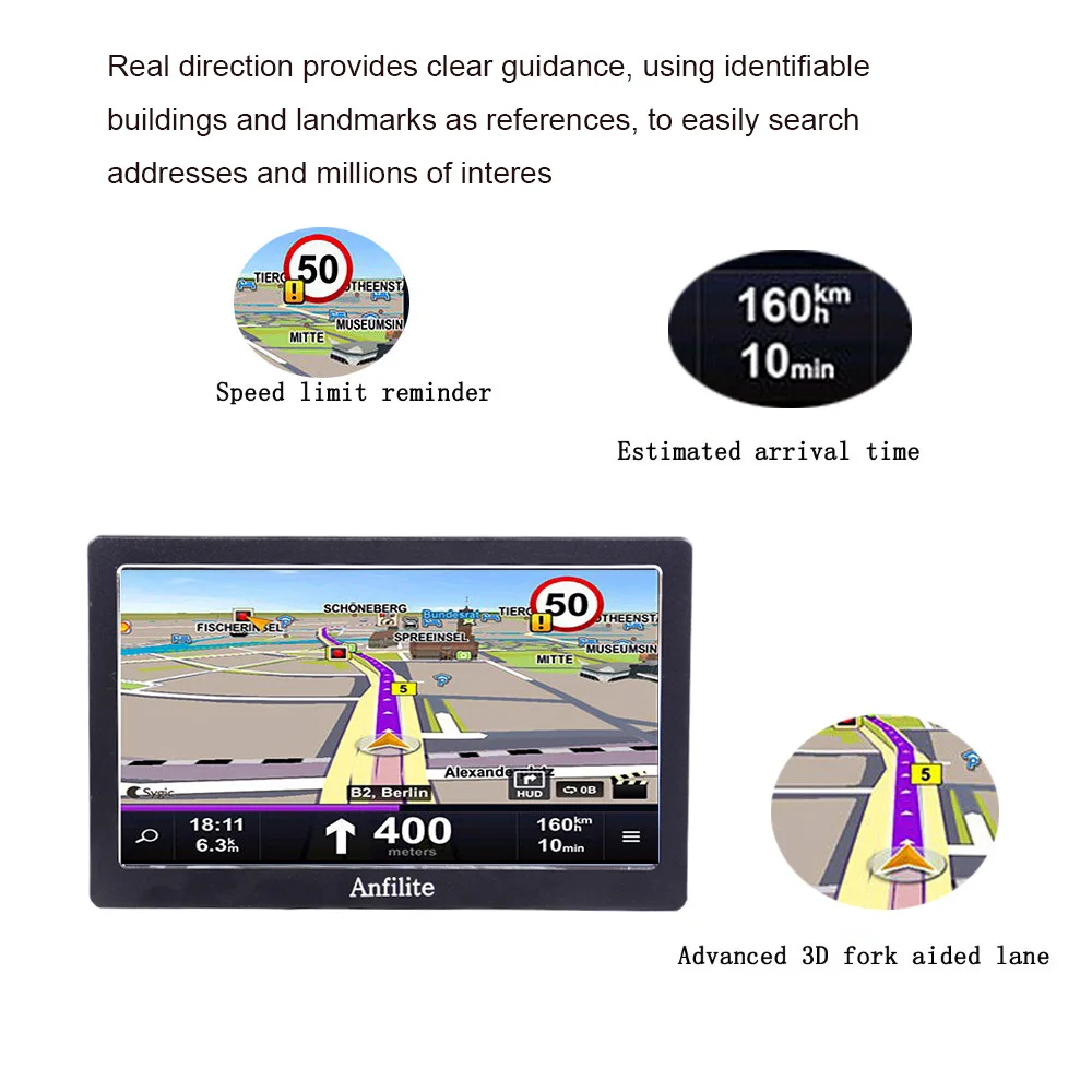 Anfilite Портативный " дюймовый gps-навигатор для машины навигации SatNav 256/8GB навигаторы Bluetooth AV-IN FM MP3/mp4 плееры
