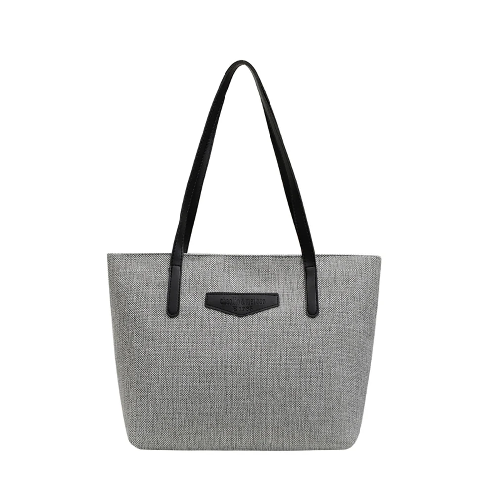 

Popular Simple Female Daily Bag Female Big Capacity Handbags Shopping Travel Totes Simple PU Linen Shoulder Bags