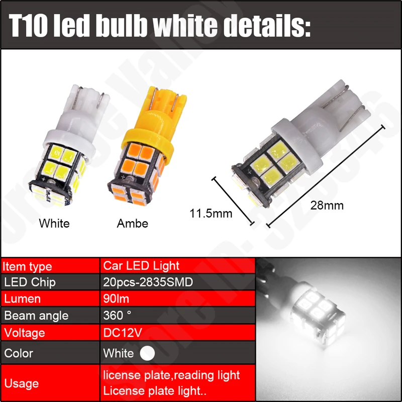 2 шт. автомобильный T10 2835 20 SMD 194 168 W5W светодиодный светильник белый Янтарный