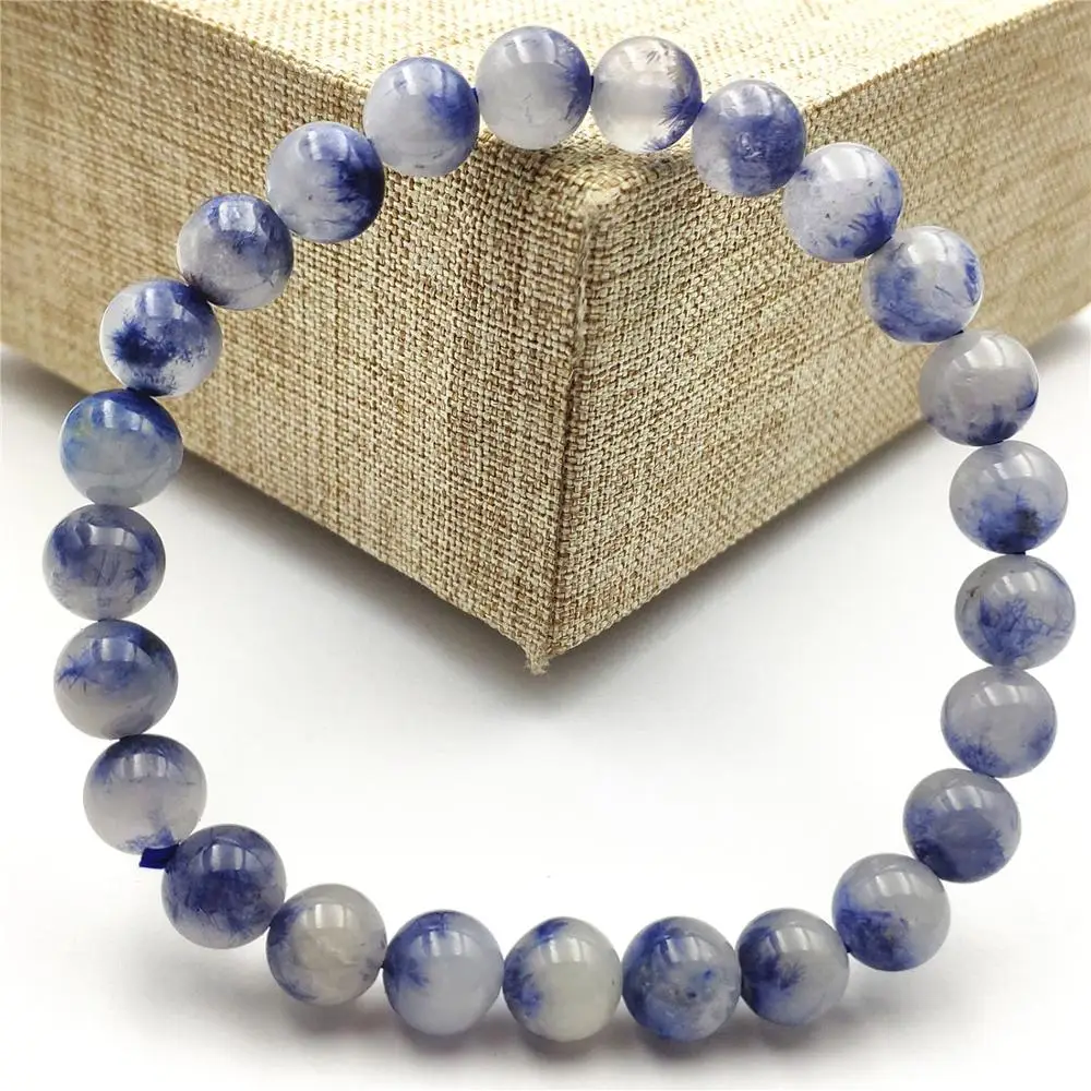 Браслет из натурального синего кварца с рутилированными кристаллами и круглыми