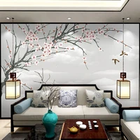 custom 3d wallpaper new chinese style plum blossom flower and bird landscape backdrop wall decoration painting home decor mural