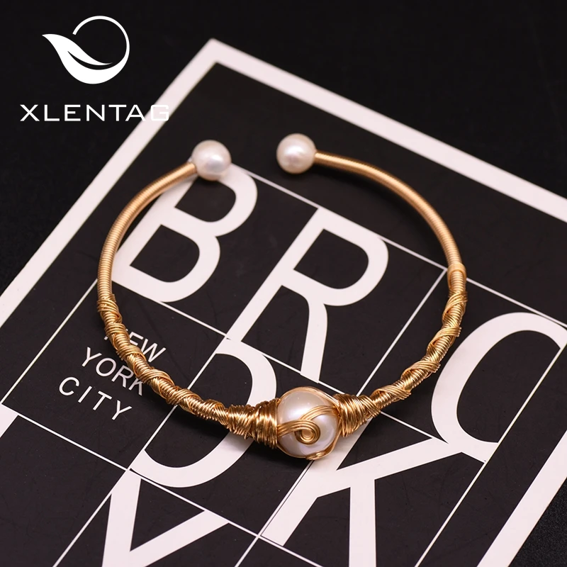 

XlentAg Designer White Pearl Cuffs Bracelets Women's Minimalism Bangle For Wedding Girls Fashion Ethnic Jewelry Bizuteria GB0917