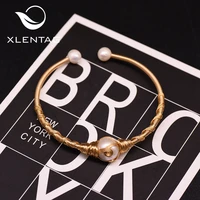 xlentag designer white pearl cuffs bracelets womens minimalism bangle for wedding girls fashion ethnic jewelry bizuteria gb0917