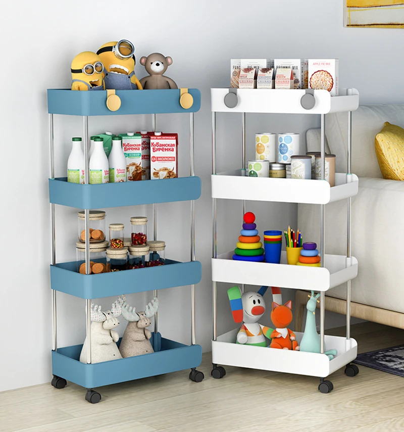 

Kitchen Storage Shelf Multi-layer Plastic Slide Storage Carts with Wheels Space Saving Assemble Shelves Bathroom Accessories
