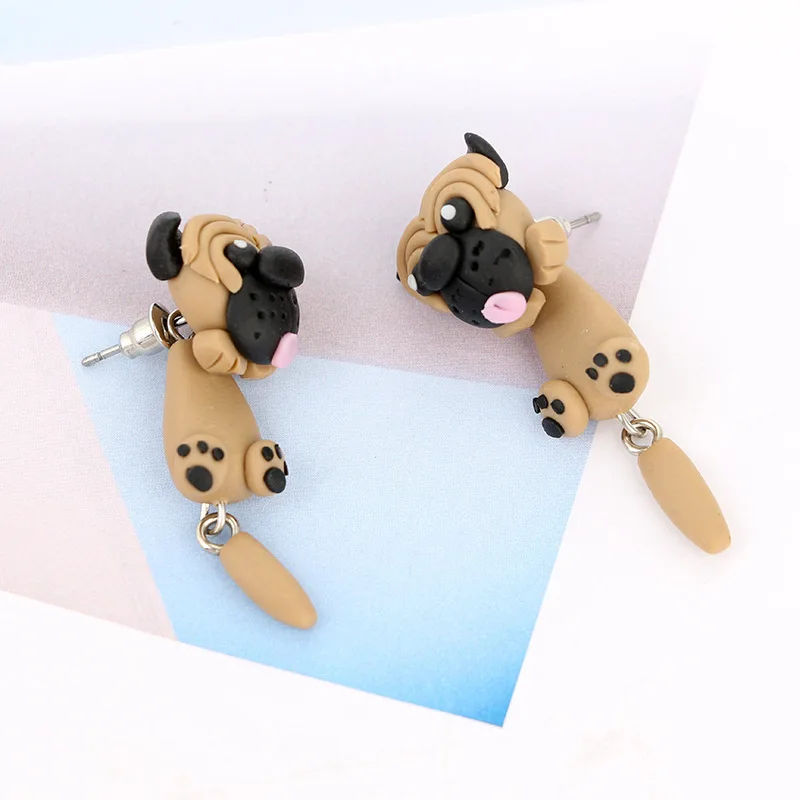 

Fashion Cute Handmade Polymer Clay Soft Cute Sharpei Pug Dog Earrings for Women Cartoon Animal Stud Earring Jewelry Gift