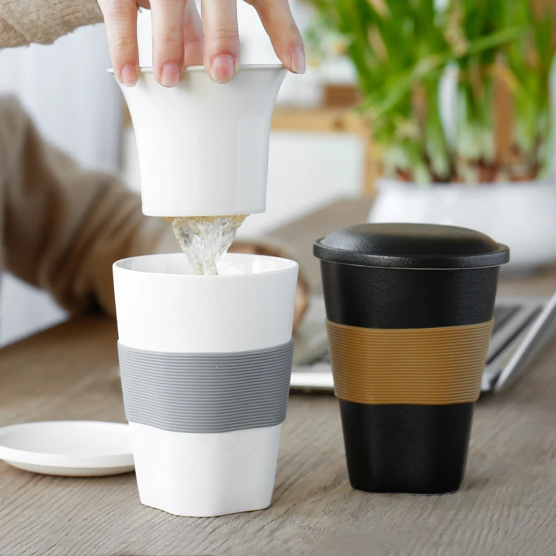 Портативная керамическая кофейная кружка для путешествий белые скандинавские