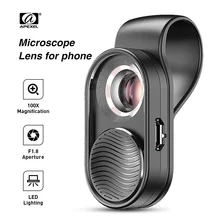 APEXEL 100X Microscope Lens Mobile Phone High Magnification LED Light Micro Fisheye Lenses For iPhone Samsung Universal