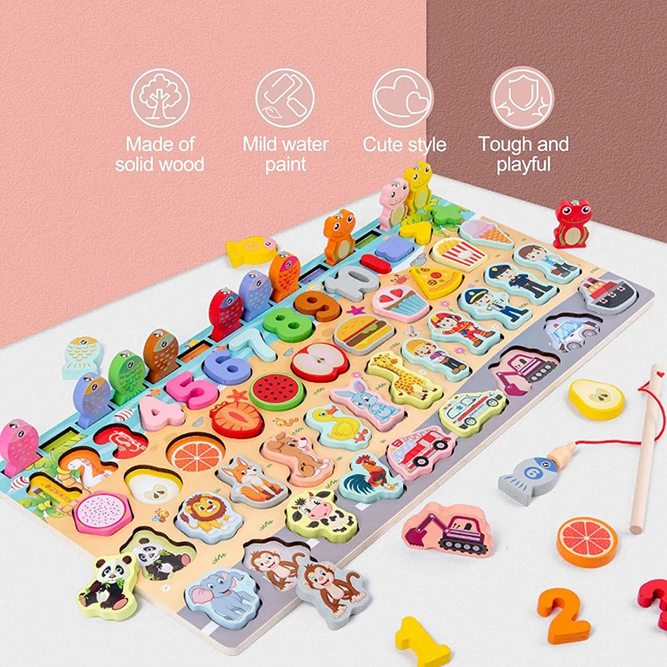Деревянные игрушки Монтессори для детей доска математическая рыбалка