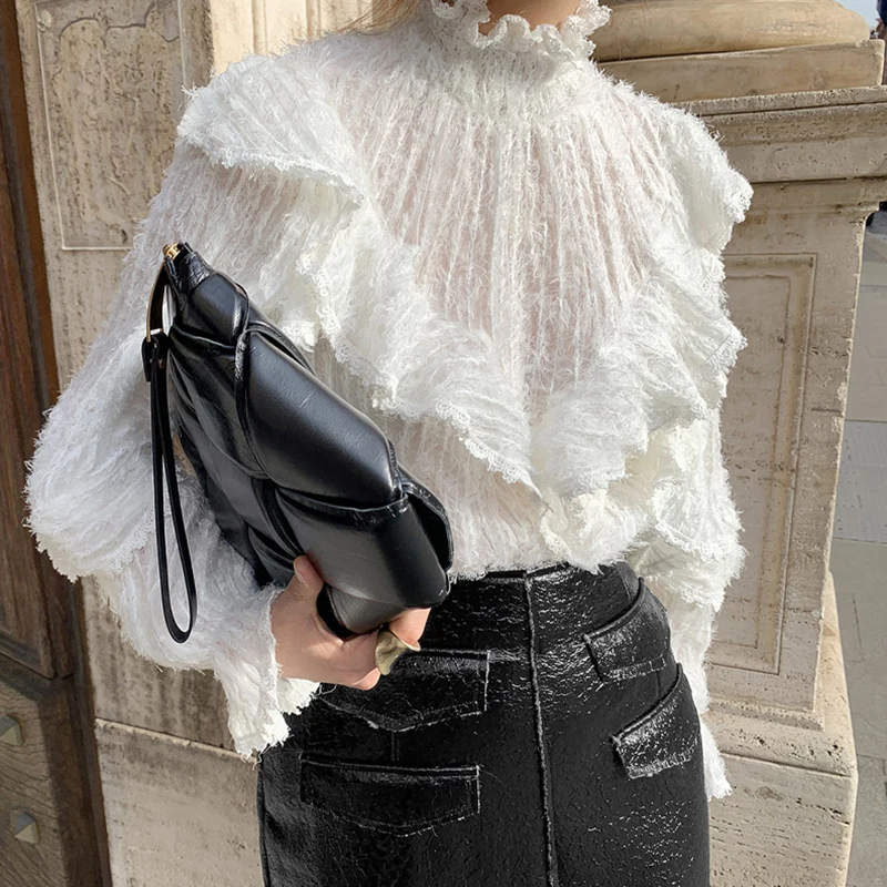 

Autumn Winter Turtleneck Lace Bottoming White Shirt Long Sleeve Loose Korean Style Vintage Blouses Women Tops Casual Blusas