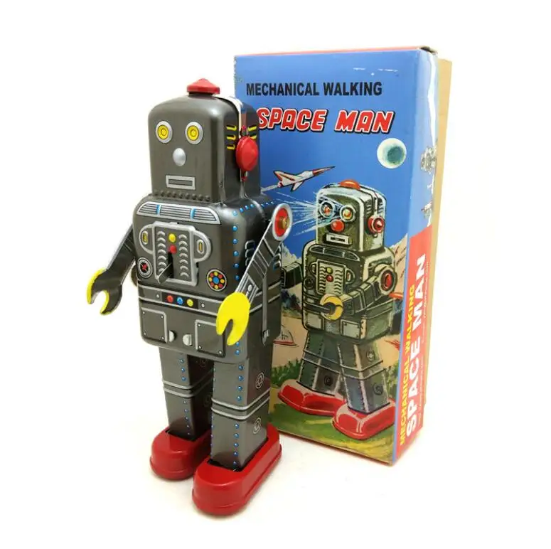 

Vintage Space Man Robot Collection Tin toys Classic Clockwork Wind Up Mechanical Walking robot Tin Toys For Collectible Gift