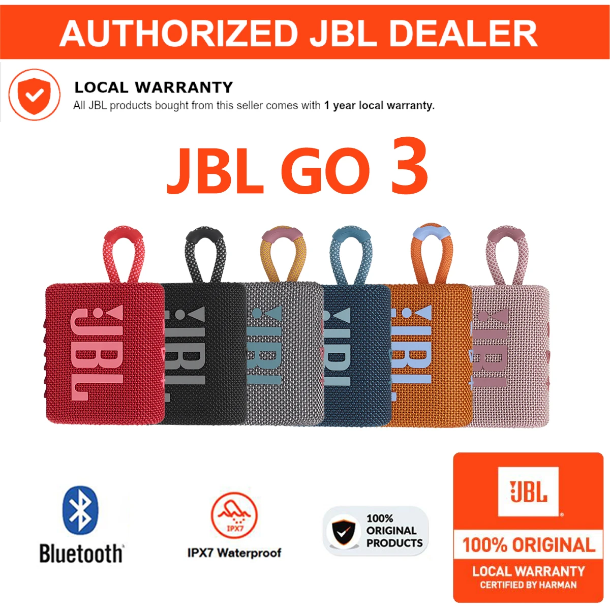 

JBL GO 3 беспроводная водонепроницаемая Bluetooth-Колонка HARMAN®