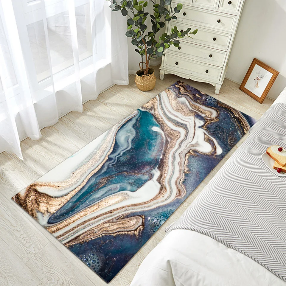 

Modern Abstract 3D Print Marble Bedside Carpet Blue White Gold Bedroom Kitchen Rug Nordic Home Decor Floor Non-slip Door Mat