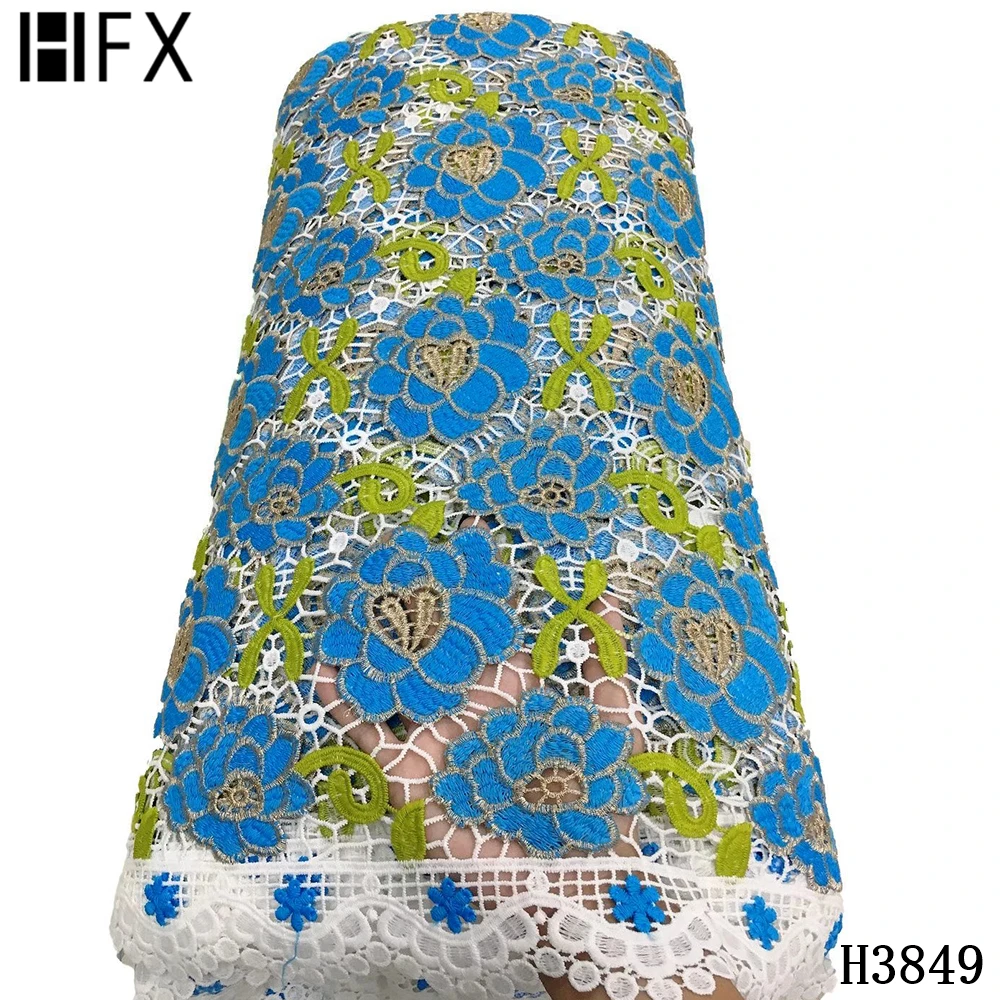 

HFX Guipure lace fabric 2020 Dubai High Quality lace African Guipure Cord lace fabric Water Soluble lace for Dress Party F3849
