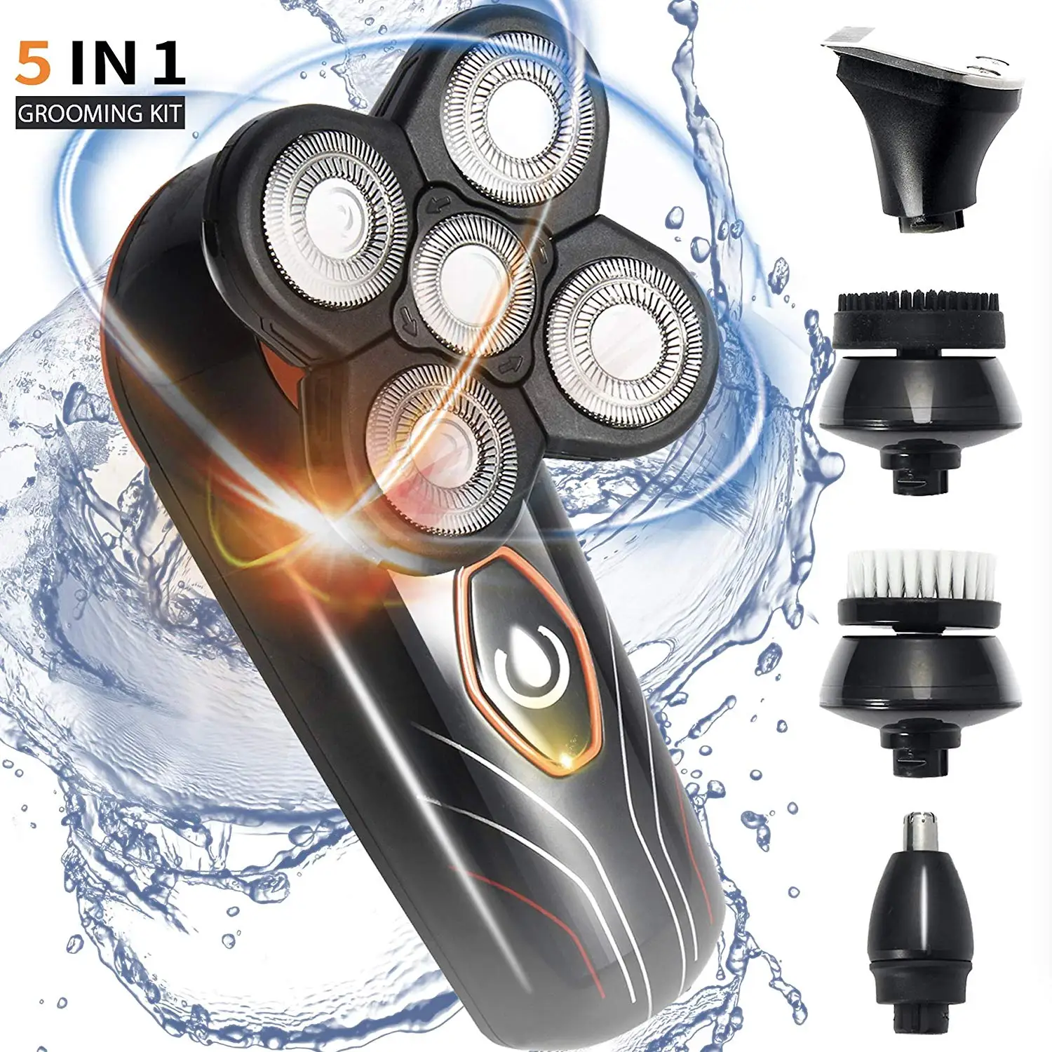 

Men 5 in 1 Electric Beard Shaver Bald Head Grooming Set Hair Trimmer Facial Brush Hair Razors USB Rechargeable Cordless Grooming