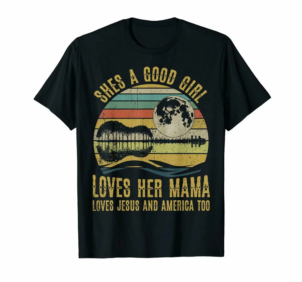 Good Girl Loves Her Mama винтажная черная футболка с надписью Jesus And America | Мужская одежда