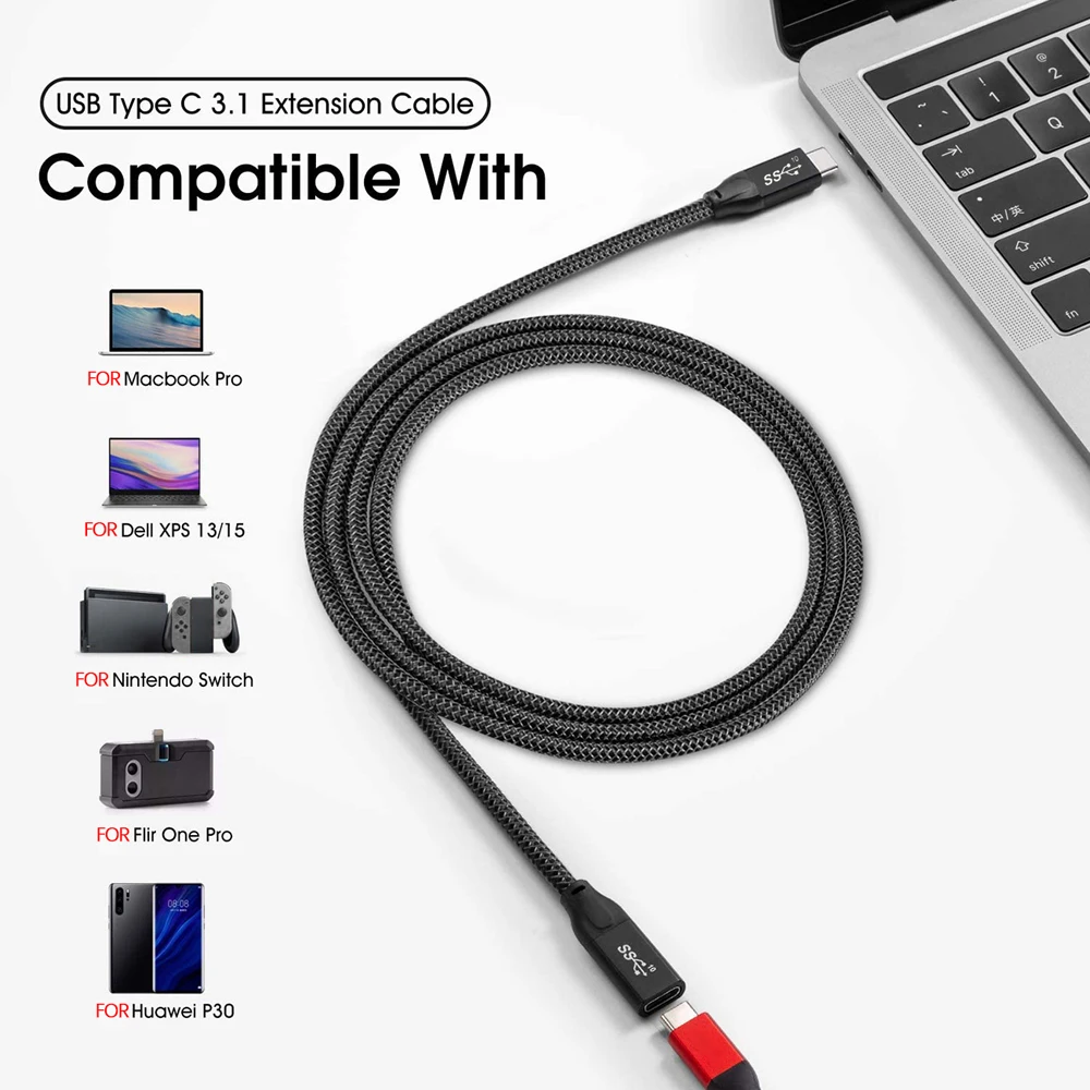 

USB Type C Extension Cable 4K @60Hz 10Gbps USB-C Gen 2 Male to Female Charging Data Extender Cord For Macbook Switch