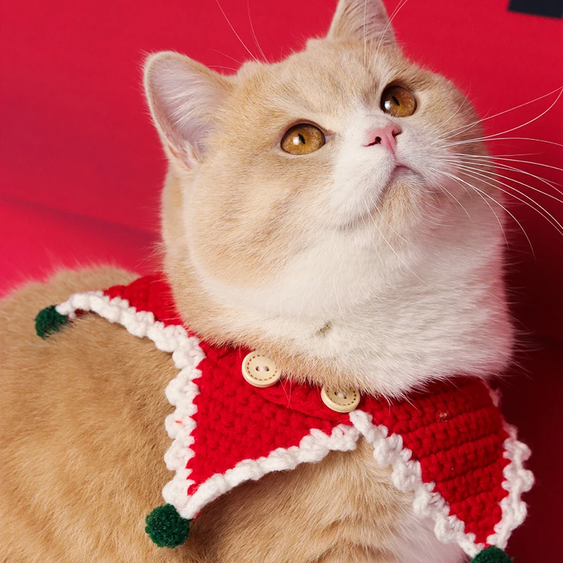 

Handmade Christmas Pet Cat Rabbit Rabbit Collar Holiday Wool Hand-knitted Spit Scarf Neck Ornament Cat Supplies Dog Accessories