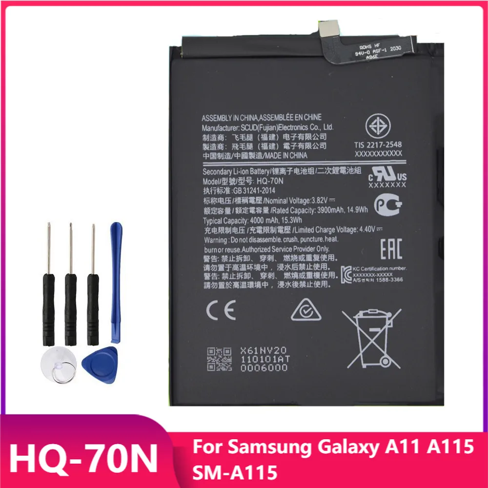 

Original Phone Battery HQ-70N For Samsung Galaxy A11 A115 SM-A115 Replacement Rechargabel Batteries 4000mAh With Free Tools