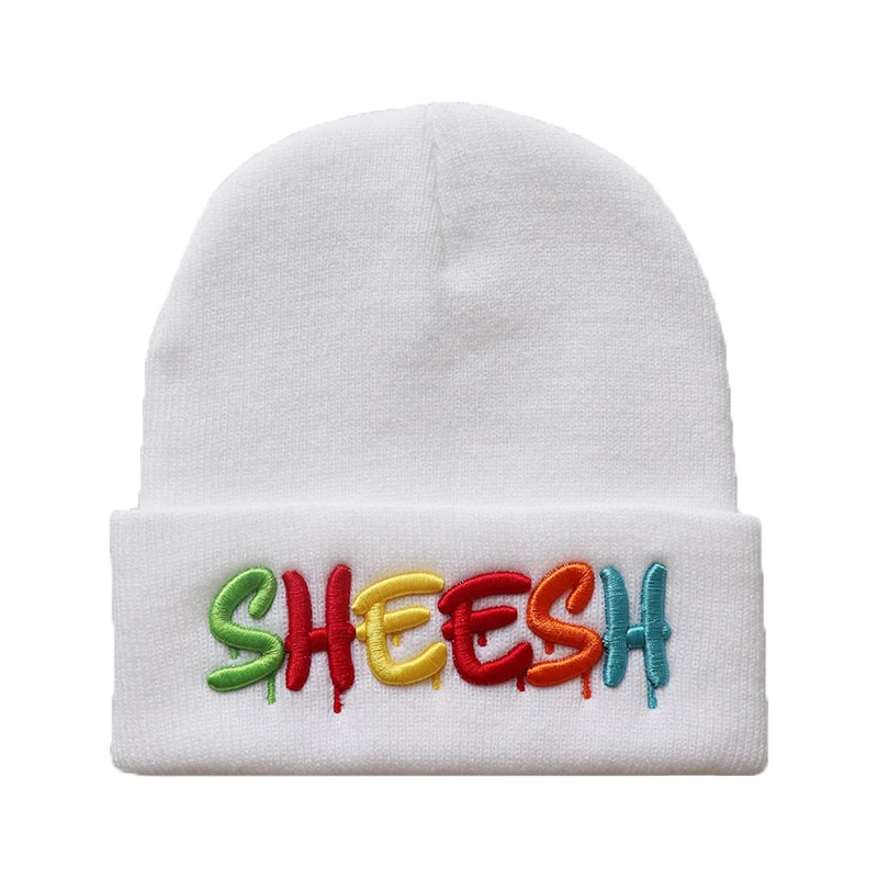 black skully hat Sheesh 100% Cotton Letter Warm Winter Ski Beanie Hip Hop Knitted Hat Skullies Beanie Unisex Fashion Outdoor Casual Hats black skullies