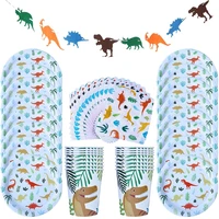 49pcs dinosaur themed party tableware set plates cups will one birthday party decoration boy kid baby shower dino party supplies