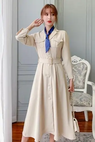 

Fashion 2019 High Waist Vestidos De Fiesta Brief Casual A-line Dress Summer Korean Vintage Single Breasted Dress Women