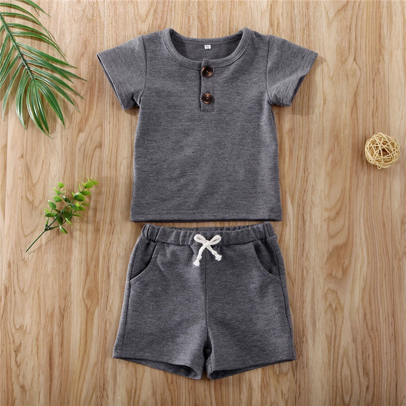 2020 Newborn Kid Baby Girl Boy Summer Clothes Set Short Sleeve Top T-shirt Shorts Pants 2Pcs Outfit Solid Color 0-24M | Детская одежда