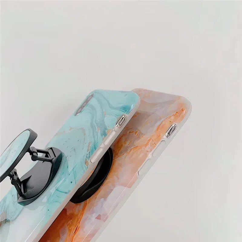 

Holder Stand Case For iphone 11 Pro XS Max X XR SE2020 7 8 Plus Coque on Candy Color Marble Back Cover Soft IMD Silicone Capa